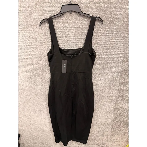 Lulus Women Dress Medium Black Bodycon Cowl Neck Front Slit Midi JD10964 - Image 4