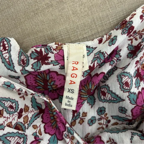Anthropologie RAGA Summer Bloom Pink Red Cream Floral Ruffle High-Low Dress XS - Image 9