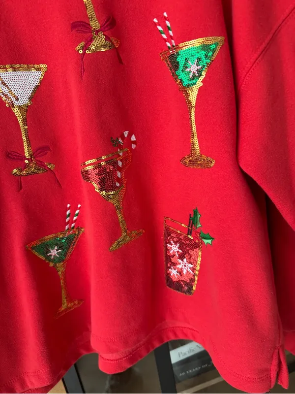 Martini sequins sweater christmas cocktails candy cane crewneck sweatshirt QOS - Image 4