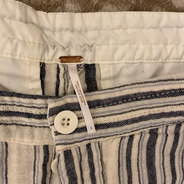 Free People Night Moved Striped Shorts Mid Rise Button Fly White Blue Si… - Image 6