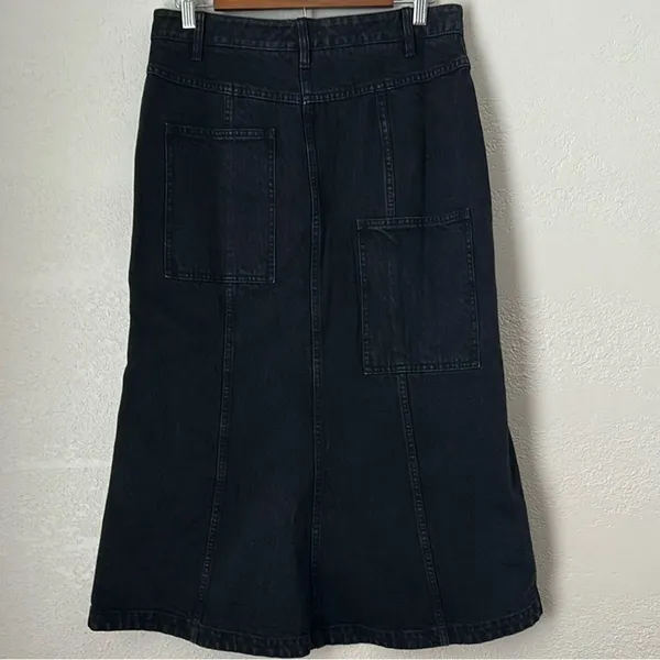 Tibi Size 29 Black Low Rise Denim Jean Midi Skirt with Front Slit - Image 4
