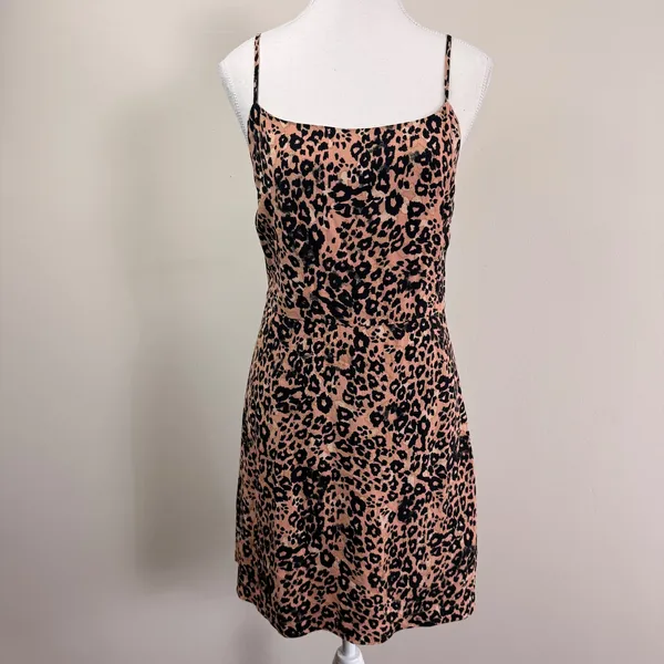 Aritzia Wilfred Isabelle Leopard Print Slip Dress Mini Tan Black Size 10 - Image 2