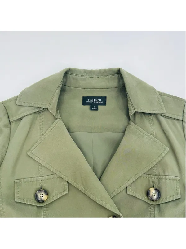 Tahari Olive Midi Shirt Dress Size 6 Military Inspired - Image 4