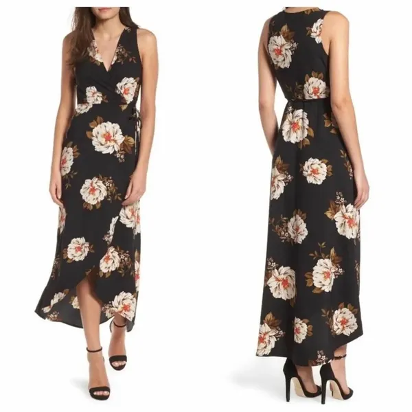 Leith True Wrap V-Neck Floral Flowy Maxi Sleeveless Dress Size Large - Image 9