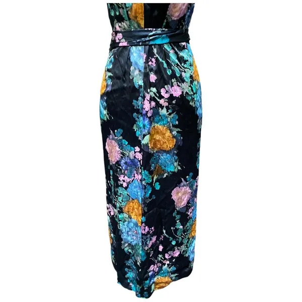 Quiet Luxury Watercolor Floral Bouquet Satin Wrap Maxi Dress Vince Designer XS - Image 10
