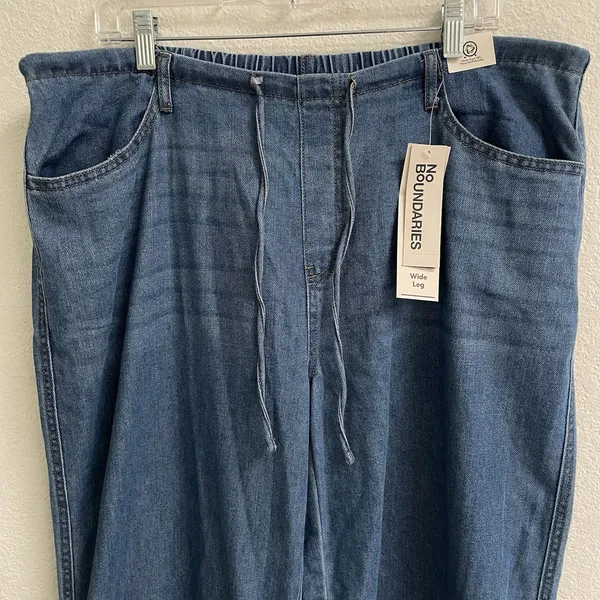 No‎ Boundaries Mini Waistband Wide Leg Pants Women's XXL /20 Drawstring Med Wash - Image 5