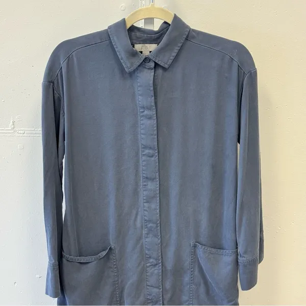COS 100% Lyocell Lightweight Minimalist Button Down Tunic‎ Shirt Dusty Blue Sz 2 - Image 3