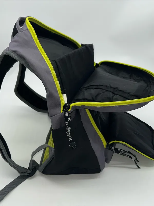 Hurley Backpack Multi-Pockets Outside Padded Computer Pocket Inside Grey/Yellow - Image 11