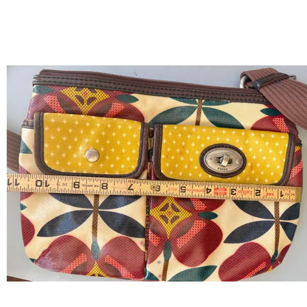 Fossil Key-Per Floral Coated‎ Canvas Crossbody Bag Red Yellow Retro Print - Image 5