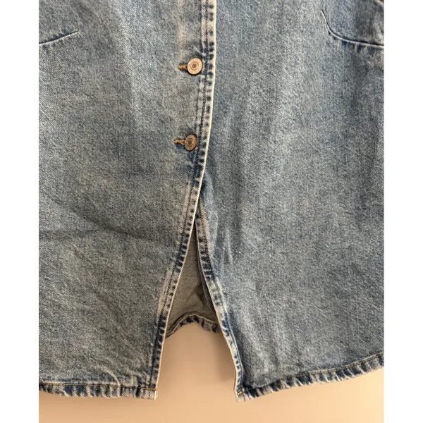 Free People We The Free Aimee Denim Long Vest‎ Ultra Light Beam Women's Size Med - Image 9