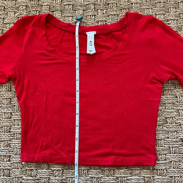 Bright Red Long Sleeve Scoop Neck Fitted Crop Top - Image 7