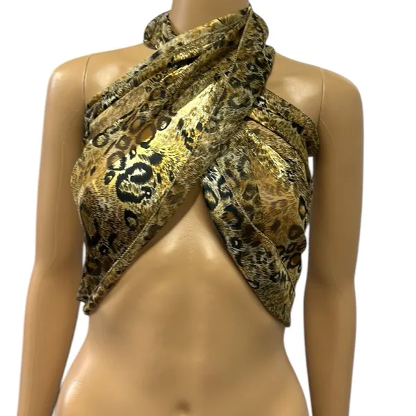 Source Unknown Satin Semi Sheer Leopard Animal Print Scarf 60 x 14 inches - Image 2