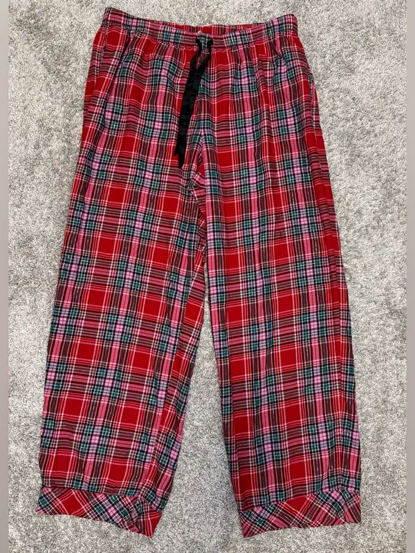 Victoria's Secret Red Pink Green Plaid Flannel Pajama Set Women’s Size Large - Image 12