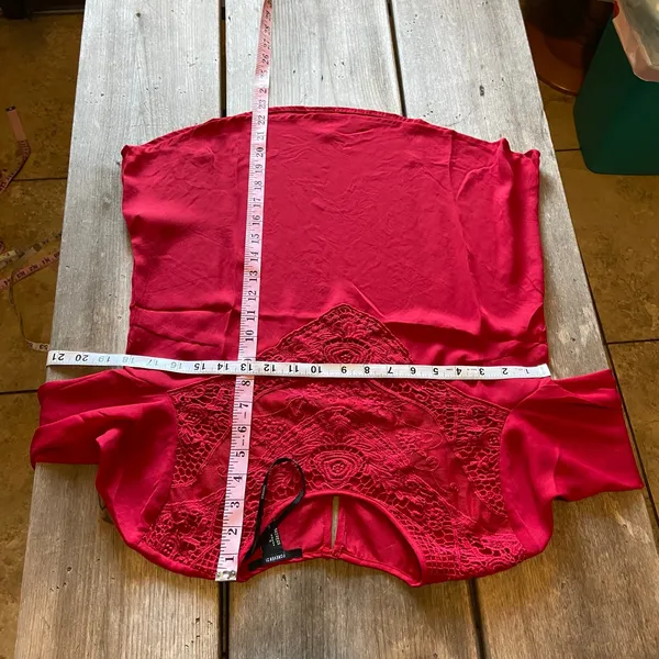 Forever‎ 21 Womens Blouse Size Small Red 80s Mom Lace Neckline Long Sleeves - Image 6