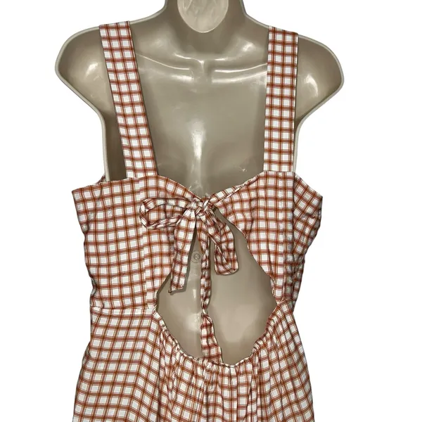 ASOS DESIGN Knot Detail Tiered MIdi‎ Dress Brown Gingham Large Tie Open Back - Image 5