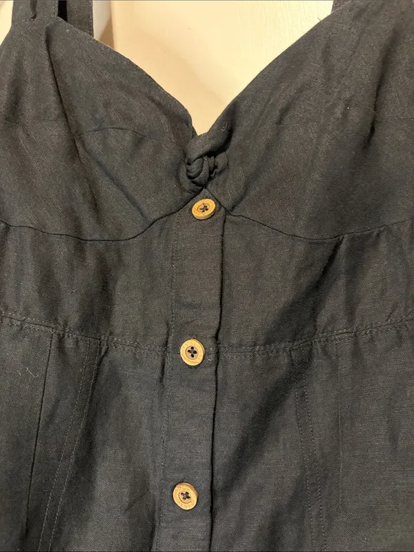 Anthropologie Maeve Twist-Front Tie Cutout Back Mini Dress Linen Blend Black S - Image 7