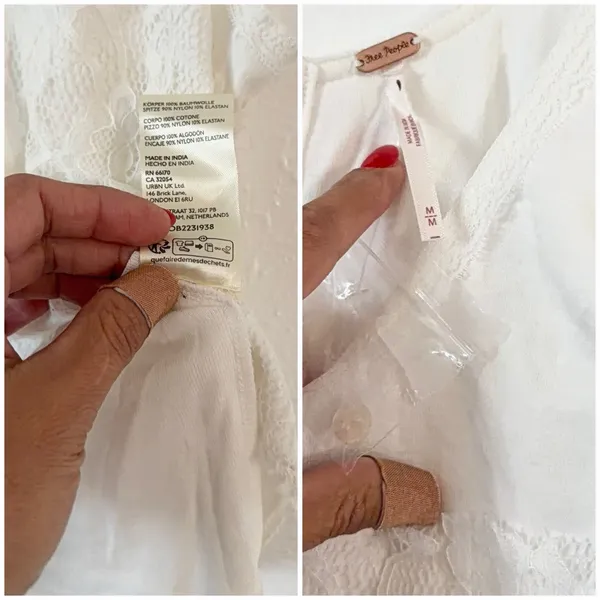 Free People Lace Tank Top M Reversible White Button Front Boho Crop - Image 6