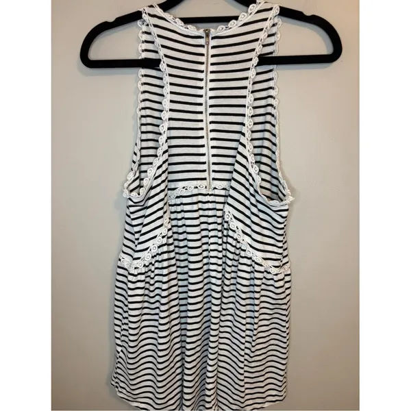 POL Striped Lace Trim Tunic Tank Top Boho Babydoll S - Image 3