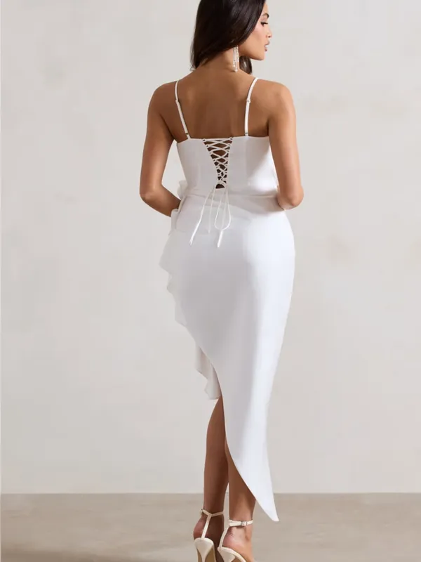 Club L London On The List White Asymmetrical Corset Midi Dress Floral Drape $145 - Image 3