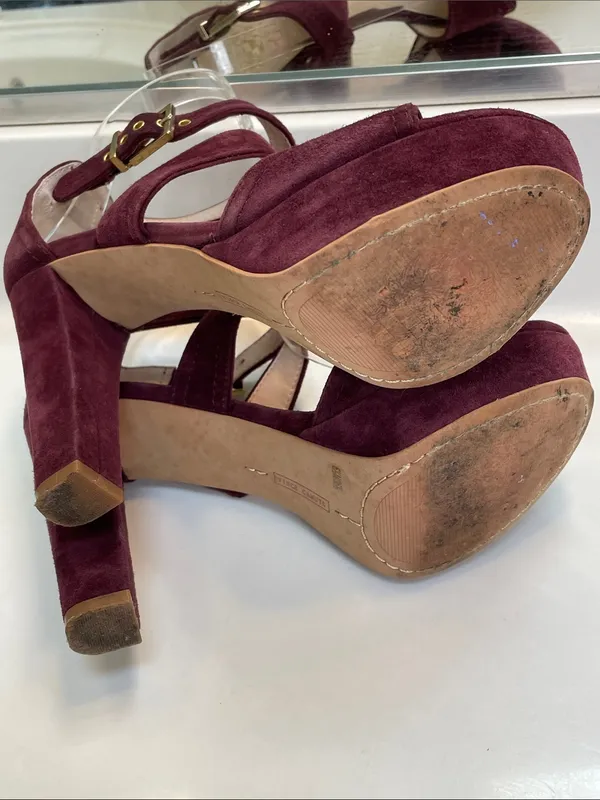 Vince Camuto Women’s Shayla Suede Leather Burgundy Crossover Straps Heels - Image 7