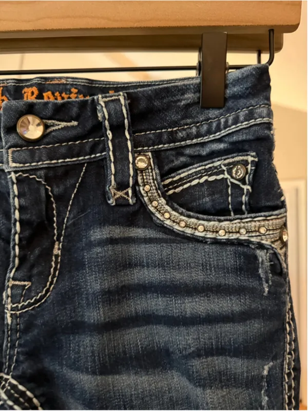 Women's Rock Revival Skinny Jeans Size 25 Blue Silver Embellished - Image 4