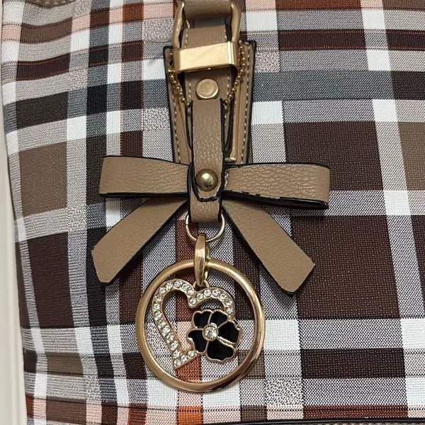 Kate Hill Brown Plaid Crossbody Shoulder‎ Convertible Adjustable Handbag Purse - Image 3