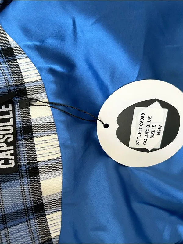 Blue Plaid Cropped Button - Image 5