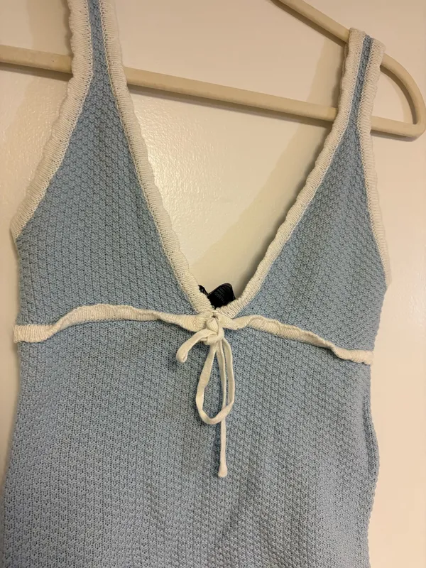 Forever 21 Baby Blue Knit Top Bow Tie Front - Image 2