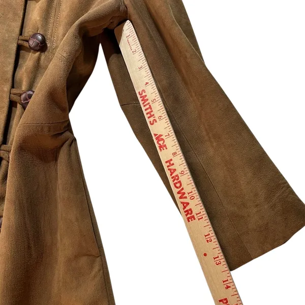 Vintage 60’s Leather Jacket Coat Brown Small Suede Leather Buttons Lined Collar - Image 8