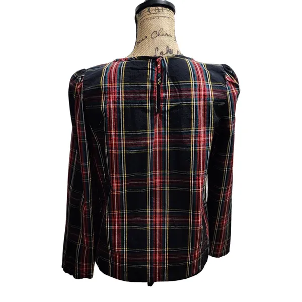 J. Crew‎ Plaid Top Long Sleeve Organic Cotton Blend Blouse Size S - Image 2