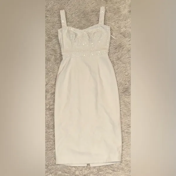 NWOT Dress The Population Silvia Sequin Bodycon Midi Dress WHITE Sz S - Image 3