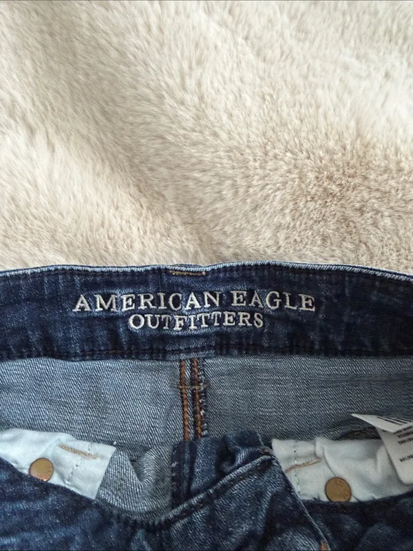 American Eagle Outfitters Dark Blue Denim Frayed-Hem Jean Shorts - Image 2