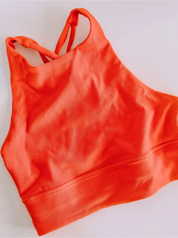 Lululemon Energy Bra High Neck Long Line in Carnation Red. Size 4 - Image 2