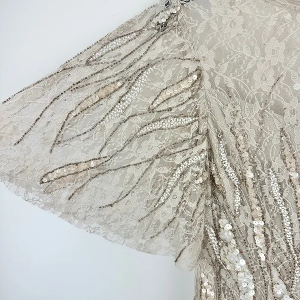 Adrianna Papell Beaded Flutter Sleeve Gown Long Biscotti Beige Formal US 4 NWT - Image 10