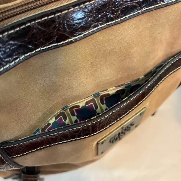 Franco Sarto Brown‎ Suede/Leather Purse With Inside Smartlyte 12.5”X15” Preowned - Image 9