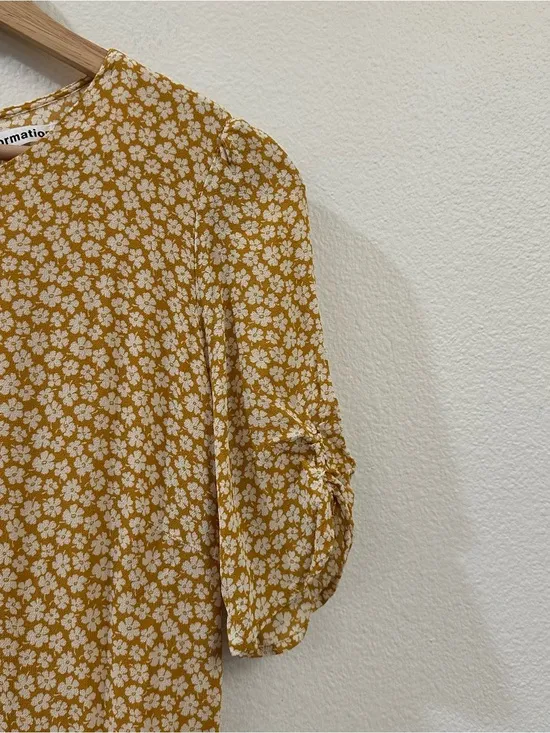 Reformation Gracie Short Sleeve Floral Print Crepe Mini Dress In Peru Yellow 12‎ - Image 8
