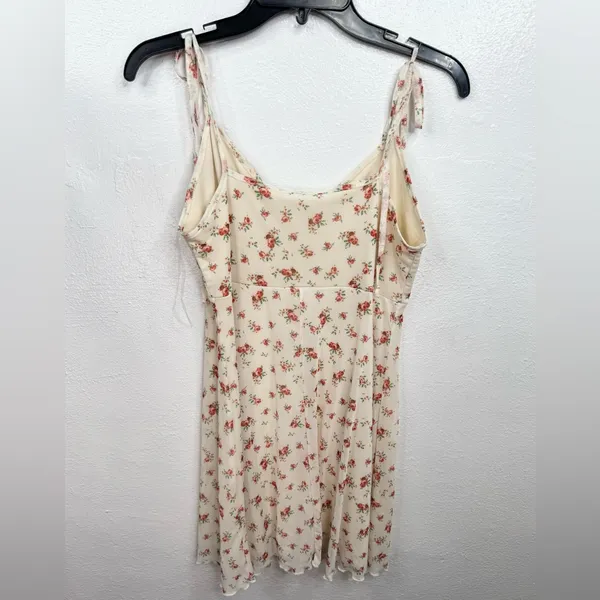 See You Monday Mini Slip Dress Womens XL Ivory Pink Floral Rose Tie Straps - Image 2