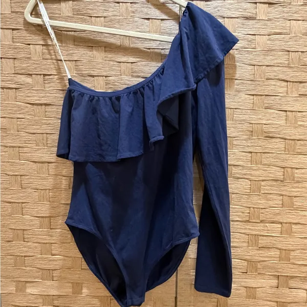 Lilly Pulitzer Kourtney One Shoulder Navy Bodysuit Women's Size M Pima Cotton - Image 2