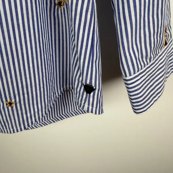 Scotch‎ & Soda Striped Star Embroidered Button Down Shirt Medium Blue Preppy - Image 4