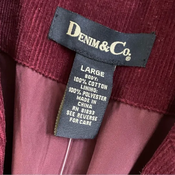 NWT QVC Denim & Co Merlot Burgundy Corduroy Blazer L - Image 5