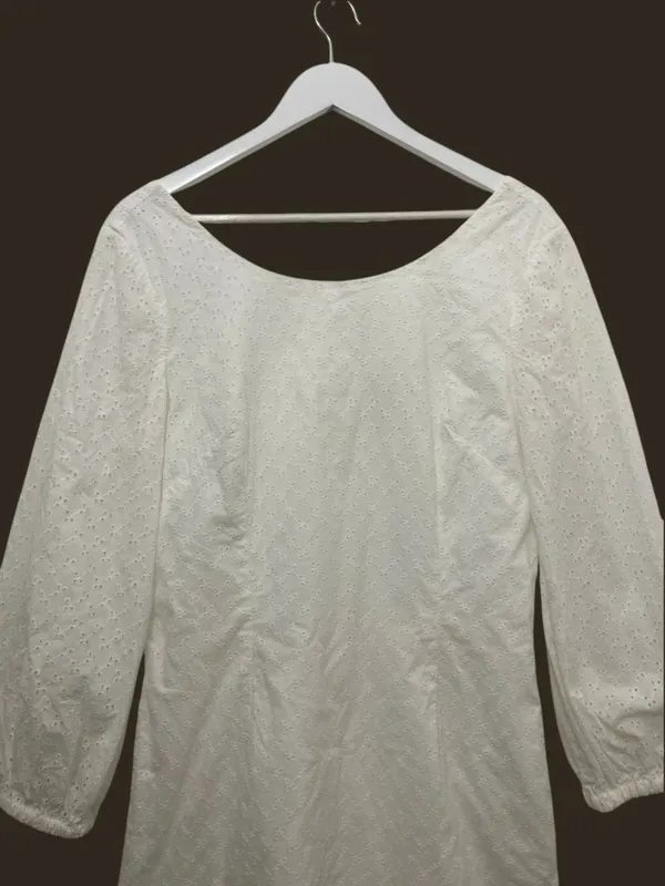 Hope & Henry 100% Organic Cotton Eyelet Lantern Sleeve V-Back Mini Dress 10 - Image 5