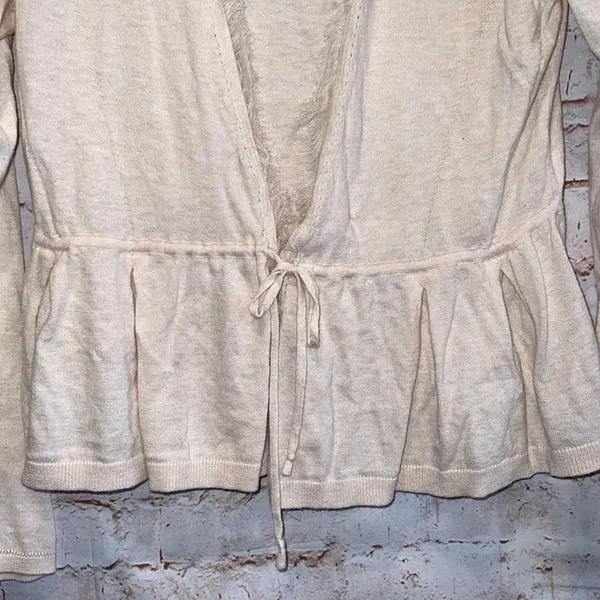 Anthropologie Angel Of The North Sweater Womens Medium Cardigan Cream Tie Front - Image 4
