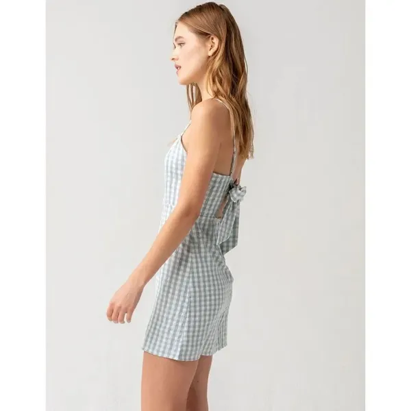 ✨SKY AND SPARROW Gingham Open Tie Back Green Slip Dress✨ - Image 2