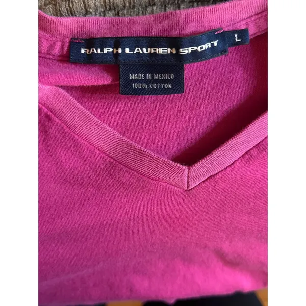 Ralph Lauren Sport T-Shirt Women Large Magenta Pink V-Neck Cotton Pony Preppy - Image 7