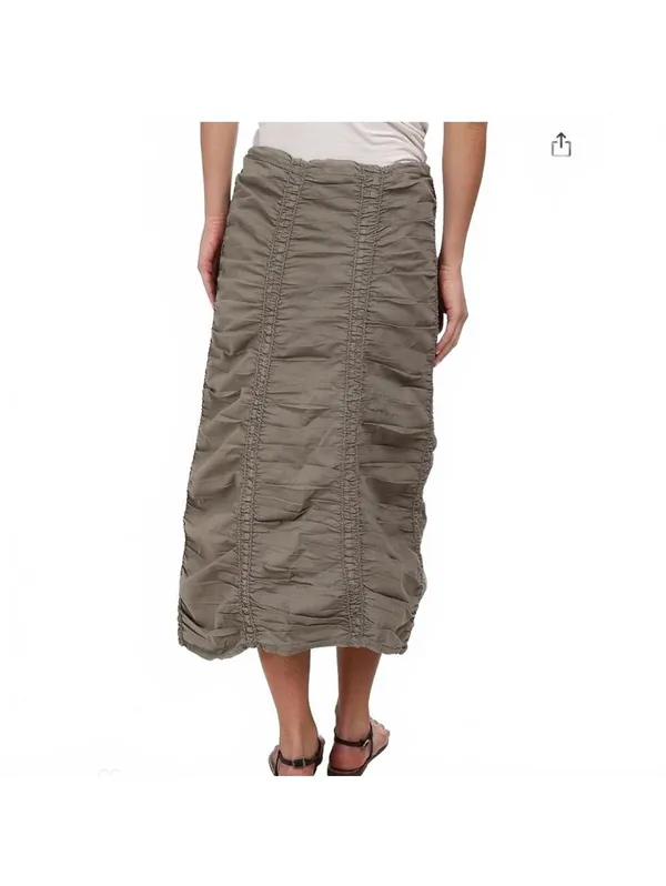 XCVI Stretch Poplin Double Shirred Panel Midi Skirt Boho Drawstring Waist Small - Image 5