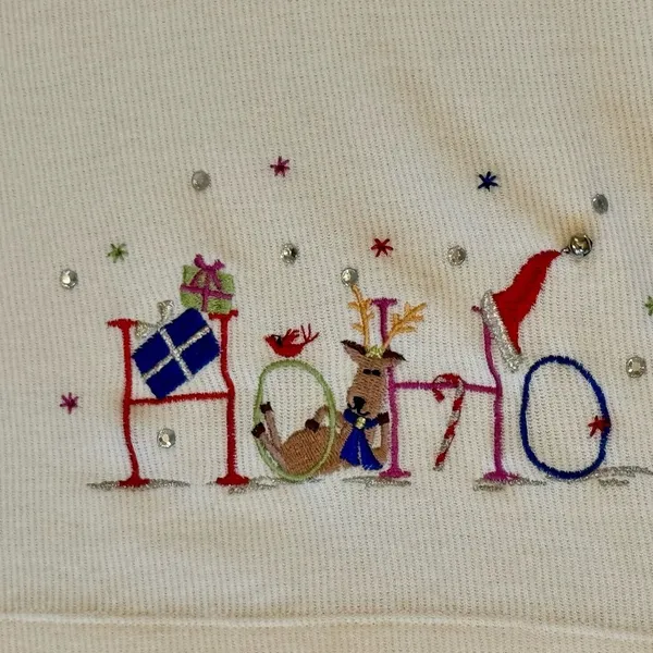 White Stag L Christmas Holiday Top Embroidered Reindeer Rhinestone Bells Snow - Image 4