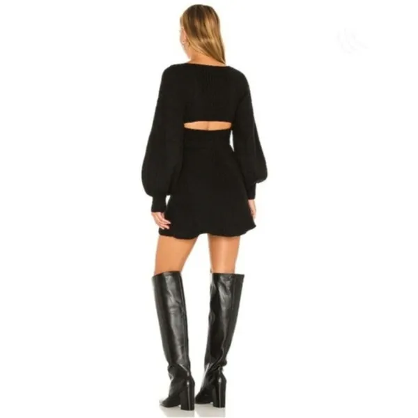 Free People Emmaline Mini Sweater Dress Black XS Cable Knit Balloon Sleeve Fall - Image 3