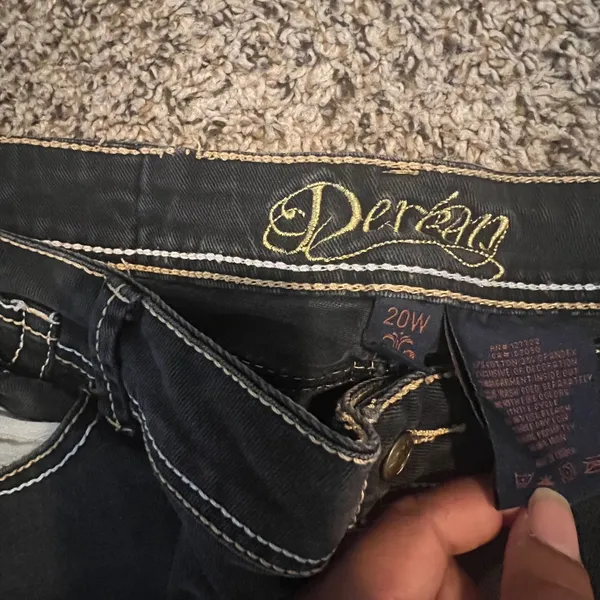 Dereon Womens Black‎ Straight Leg Jeans Contrast Stitch Rhinestone Pockets 20W - Image 2