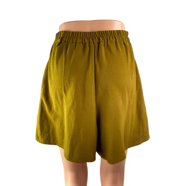 Zara Women's Olive Green Tie Waist Belted High Rise A Line Mini Shorts Size S - Image 2