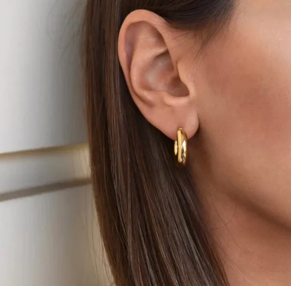 Chunky Gold Hoops 18k Gold Plated Stylish Hoops - Image 2